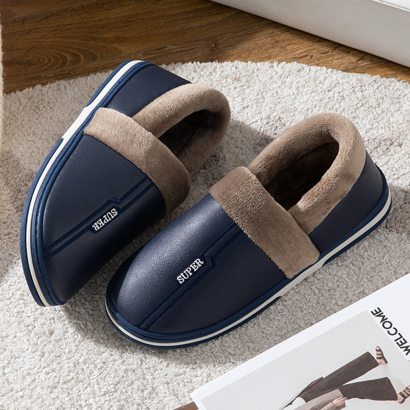 Waterproof Indoor Shoes Womans Mens Winter Home Slippers Faux Leather Warm Plush House Floor Slipper Anti-slip Footwear Women's Cozy Memory Foam Slippers With Warm Plush Fur Lining
