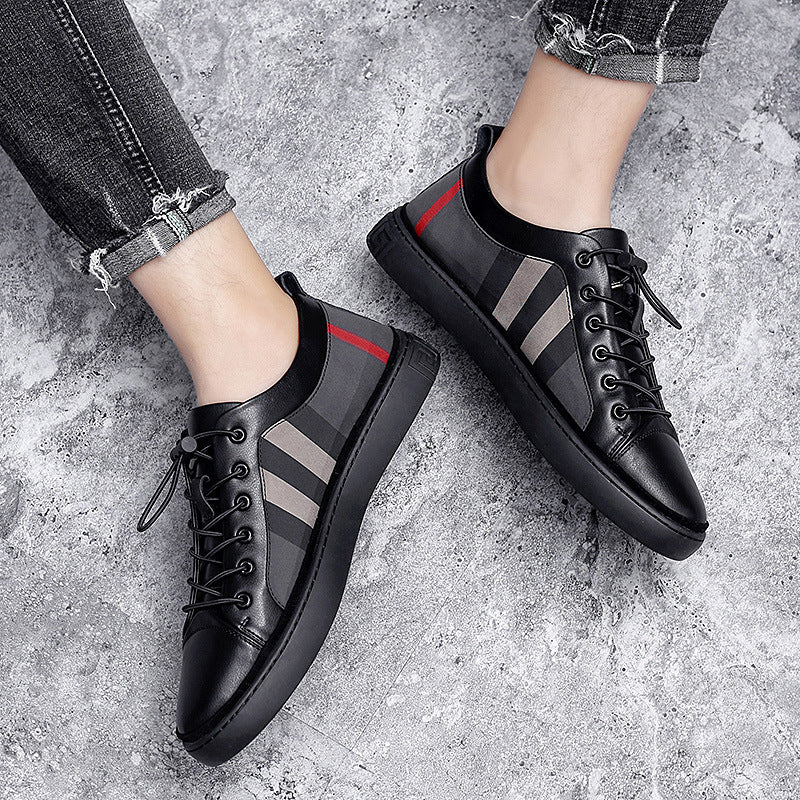 Black Mens Fashion Sneakers Breathable Skateboard Shoes High Quality Trainers Shoes Casual Genuine Leather Casual Shoes Fashion Comfortable Walking Shoes
