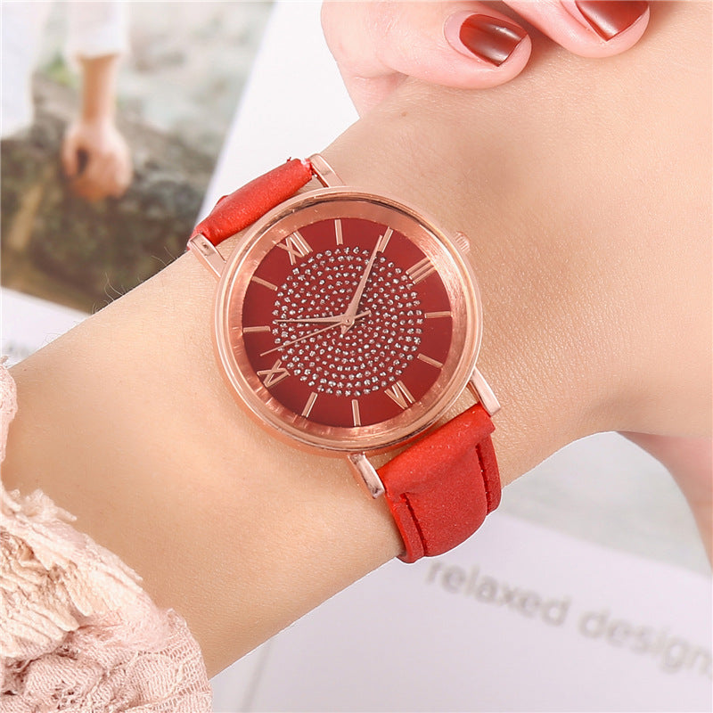 Womens Watches Bracelet Set Starry Sky Ladies Watch Casual Leather Student Quartz Wristwatch Luxury Fashion Minimalist Leather Strap Dress Analogue Quartz Round Elegant Watch