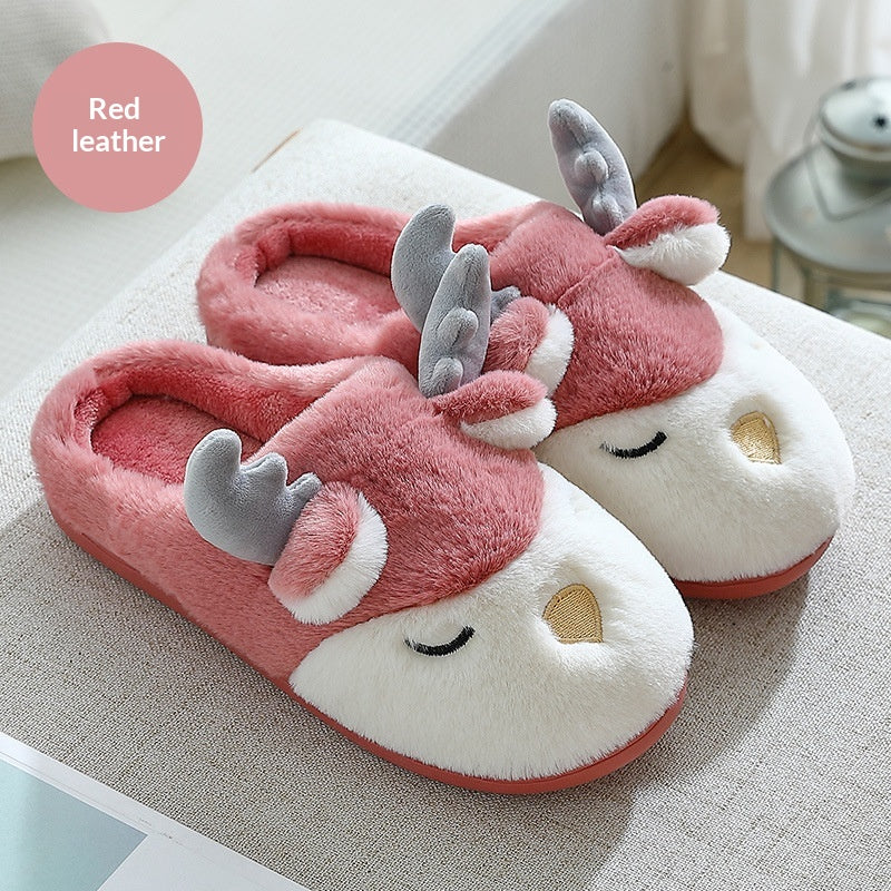 Women Winter Home Slippers Deer Elk Non-slip Soft Warm House Shoes Mens GIrs Indoor Bedroom Couples Floor Footwear Fuzzy House Slippers For Women Durable Furry Bedroom Slipper Lightweight And Non-Slip