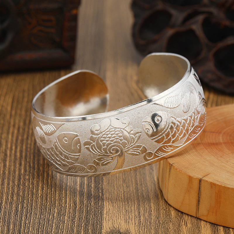 Big Elegant Luxury Amazing Classic Fashion Flower Metal Tibetan Indian Silver Vintage Retro Fashion Cuff Bracelet Bangle For Woman With Details of Animals