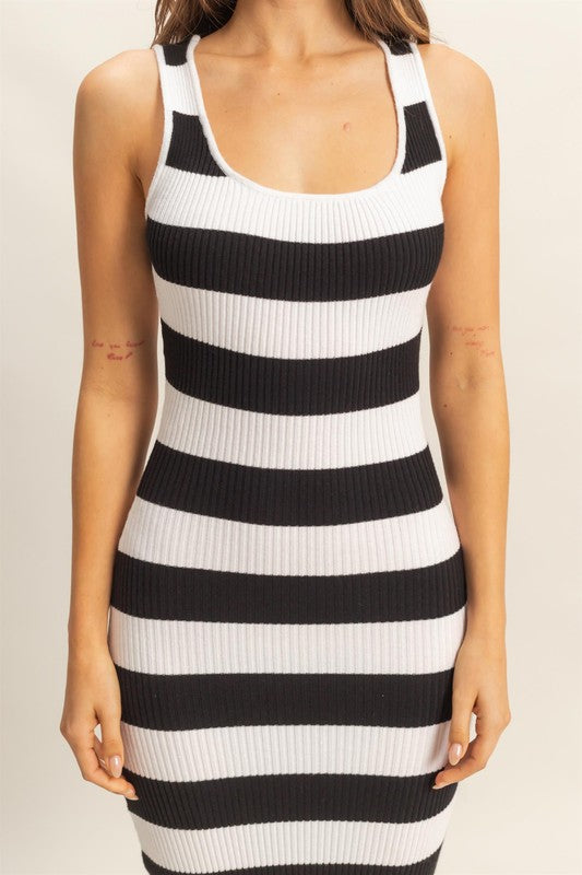 Striped Scoop Neck Wide Strap Knit Dress For Women –Casual, Stylish and Comfortable Knit Dress with Classic Stripes