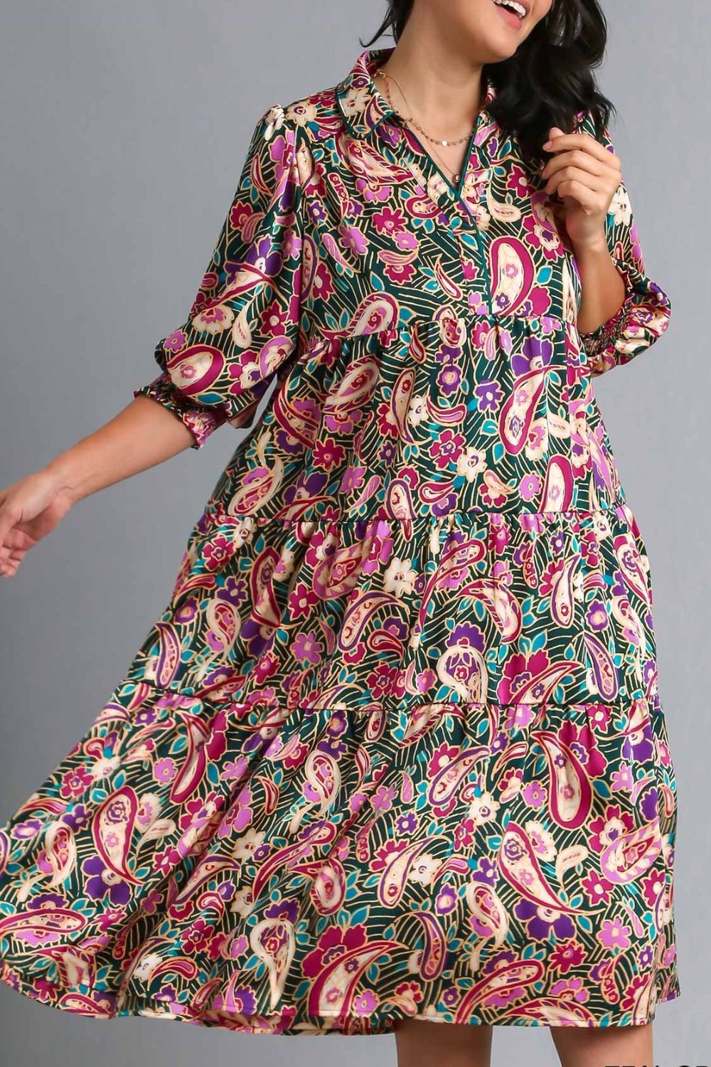 Full Size Printed Satin Midi Dress Plus Size Beautiful Women Dress Unique Design Dress
