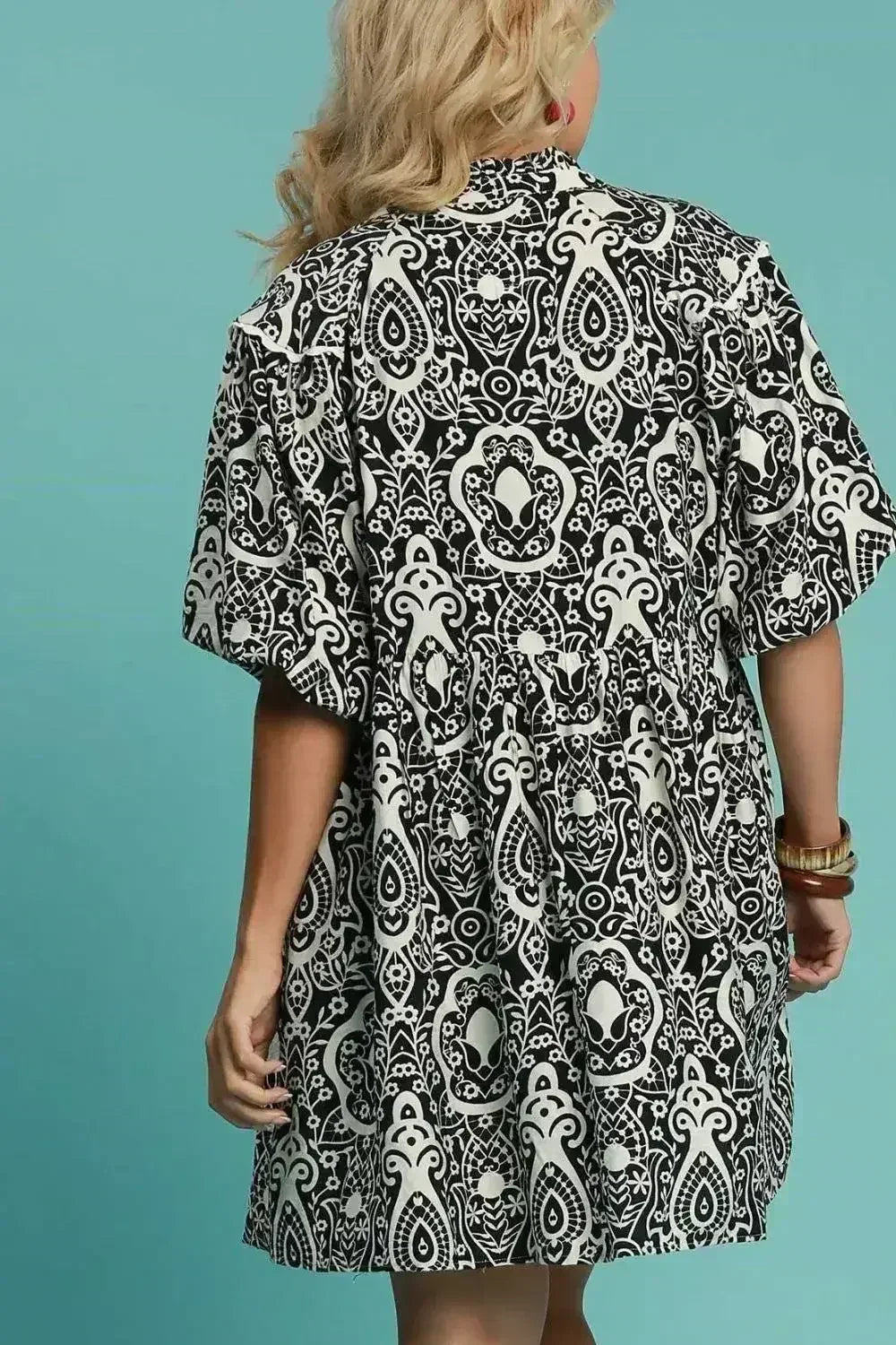 Umgee Abstract Print Puff Sleeve Dress – Bold & Feminine Plus Size - Femstylo