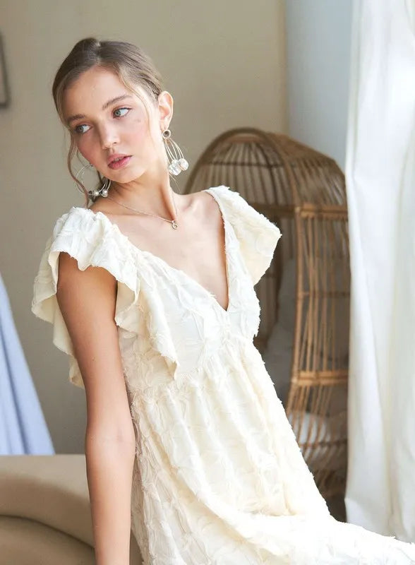 Tie Back V-Neck Ruffle Sleeve Summer Dress For Women – Elegant, Chic & Trendy V-Neck Fluttering Dress with Ruffles & Tie Detail