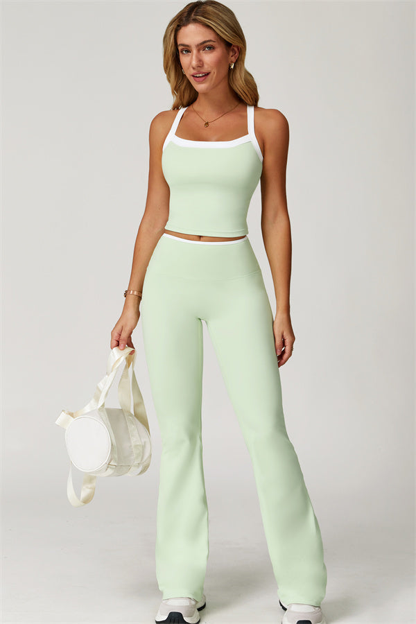 The Quest Cross Back Crop Top Flared Leggings 2-Piece Set