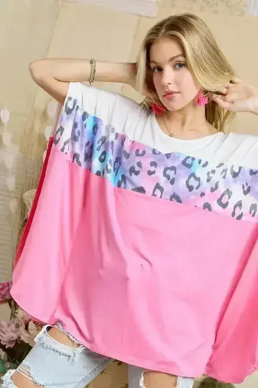 ADORA Colorblock Poncho Style Tunic Top