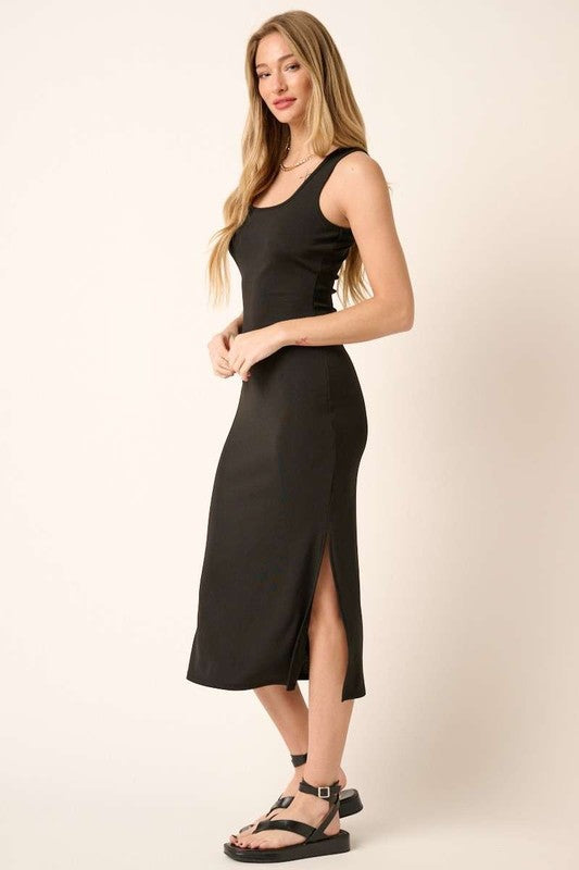 Side Slit Wide Strap Midi Tank Dress For Women – Comfortable, Sexy and Stylish Dress with Side Slits for Movement and a Flattering Silhouette