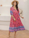 Printed Puff Sleeve Midi Dress