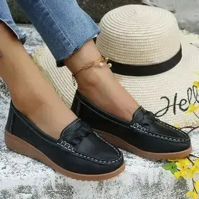 Wedge Heel Loafers - Woven PU Shoes | Femstylo