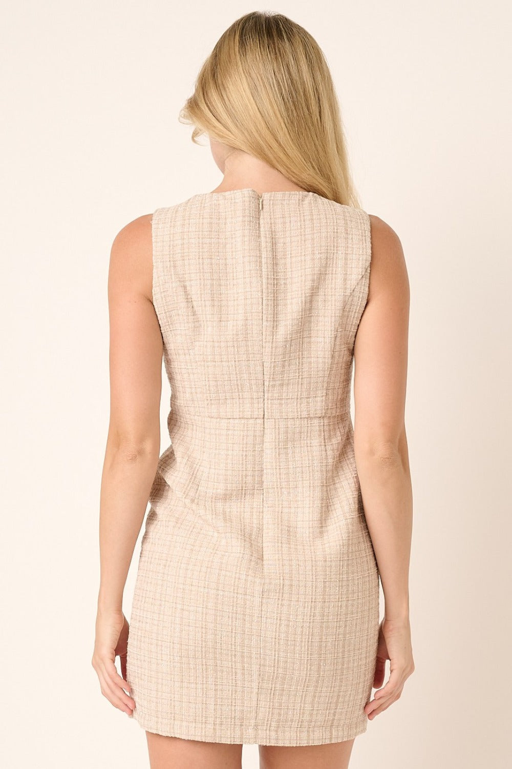 Tweed Sleeveless Mini Dress For Women – Tweed Mini Dress, Sleeveless Dress, Textured Fabric Dress, Chic Mini Dress, Casual Dress