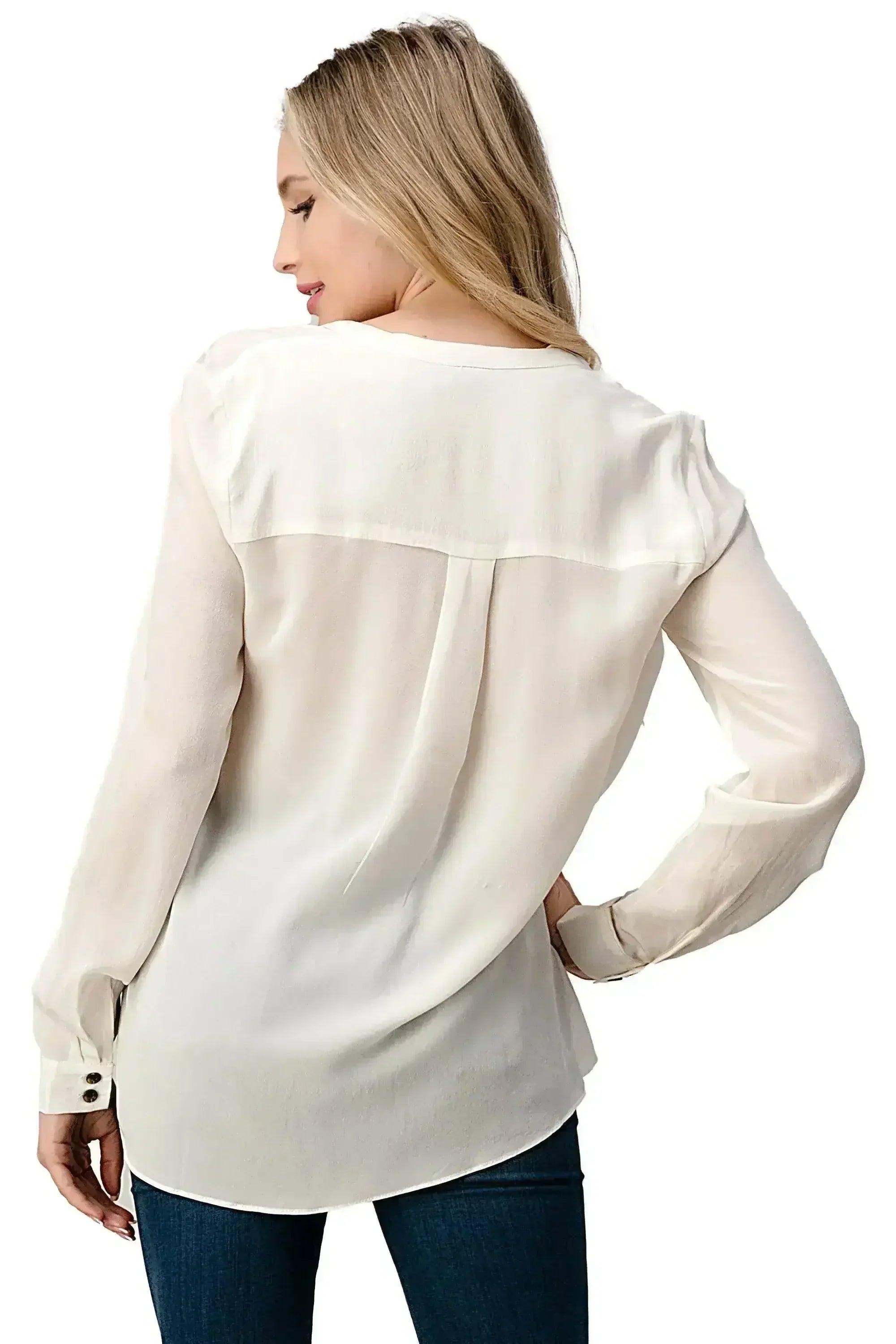 Silk Ruffle Blouse – Elegant Button-Up Shirt with Long Sleeves | Femstylo