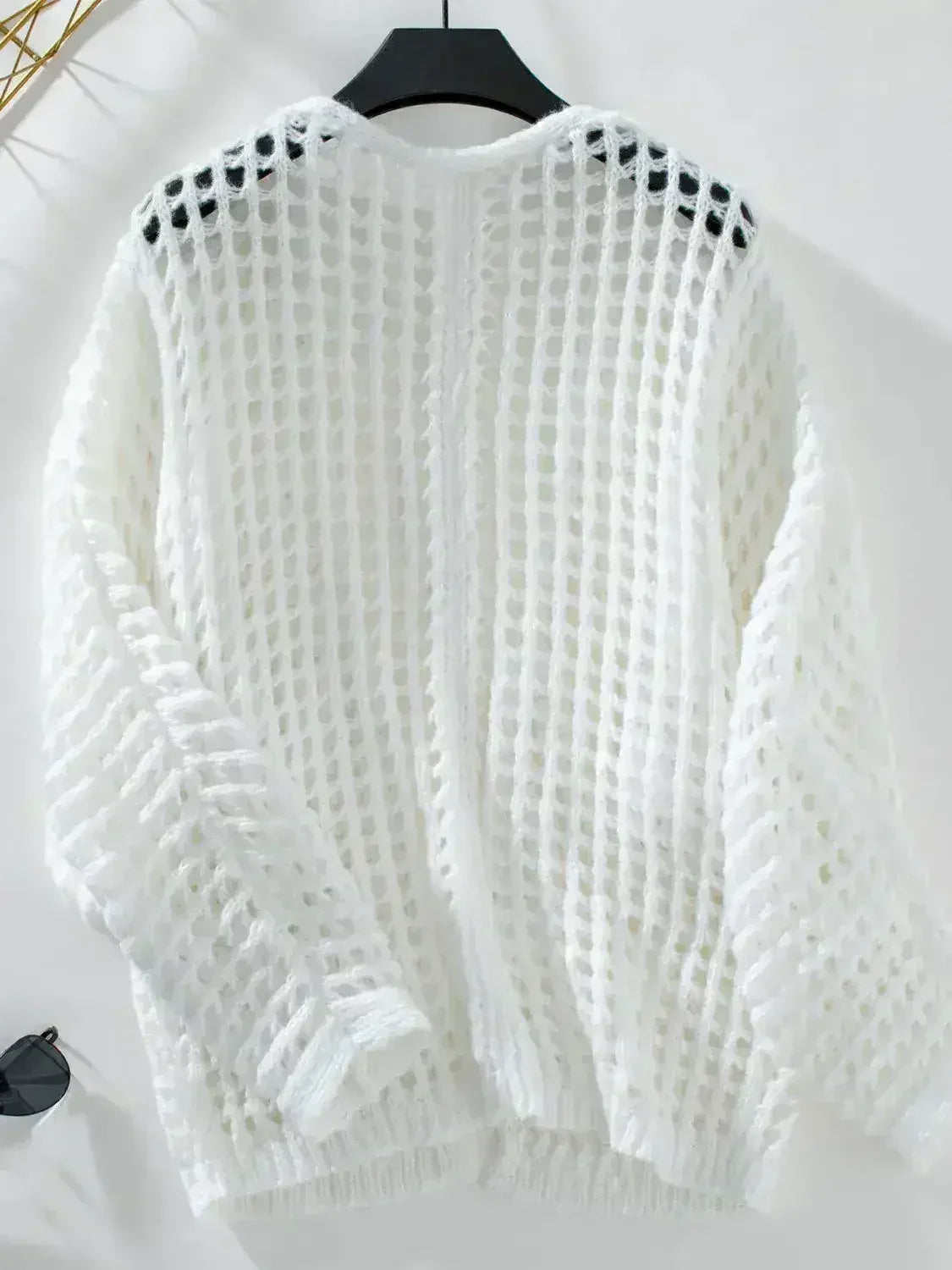 Openwork Open Front Long Sleeve Cardigan