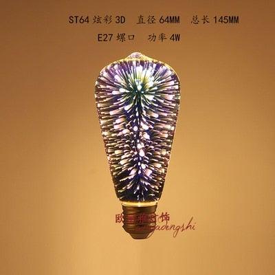3D Colorful RGB LED Vintage Retro Lamp Bulb Cafe Bar Industrial Decor Edison Light Bulb Firework Edison lamp Christmas Day Decoration