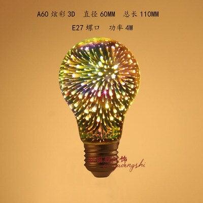 3D Colorful RGB LED Vintage Retro Lamp Bulb Cafe Bar Industrial Decor Edison Light Bulb Firework Edison lamp Christmas Day Decoration
