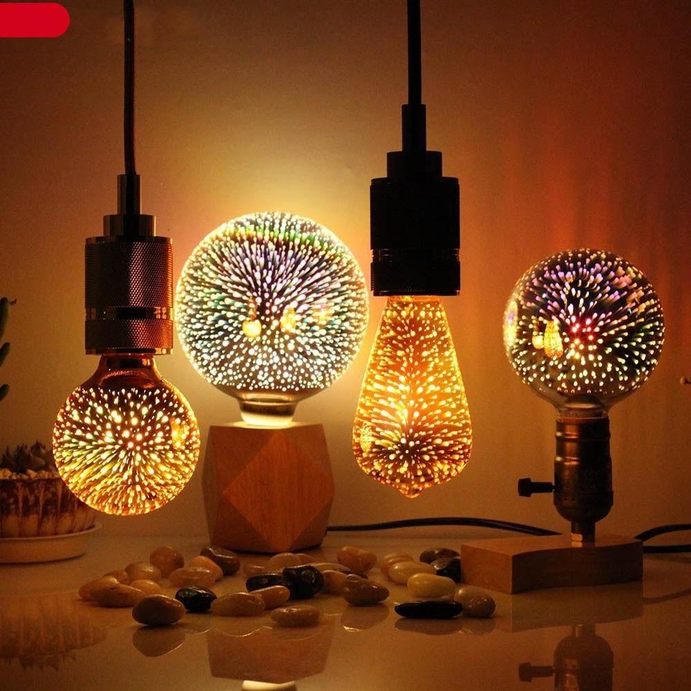 3D Colorful RGB LED Vintage Retro Lamp Bulb Cafe Bar Industrial Decor Edison Light Bulb Firework Edison lamp Christmas Day Decoration