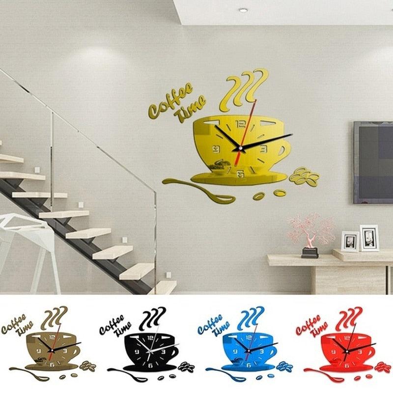 3D Creative Acrylic Mirror Wall Clock  Wall Acrylic Clock Modern Acrylic Mirror Surface 3D Luxury Big Size Wall Stickers Decor Clocks Numbers Stickers for Home Office Decorations Gift Coffee Shape Acrylic Coffee Cup Wall Sticker Quartz Clock