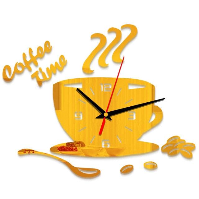 3D Creative Acrylic Mirror Wall Clock  Wall Acrylic Clock Modern Acrylic Mirror Surface 3D Luxury Big Size Wall Stickers Decor Clocks Numbers Stickers for Home Office Decorations Gift Coffee Shape Acrylic Coffee Cup Wall Sticker Quartz Clock