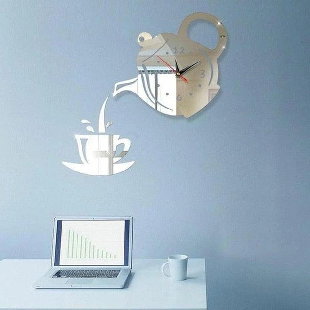 3D Creative Acrylic Mirror Wall Clock  Wall Acrylic Clock Modern Acrylic Mirror Surface 3D Luxury Big Size Wall Stickers Decor Clocks Numbers Stickers for Home Office Decorations Gift Coffee Shape Acrylic Coffee Cup Wall Sticker Quartz Clock