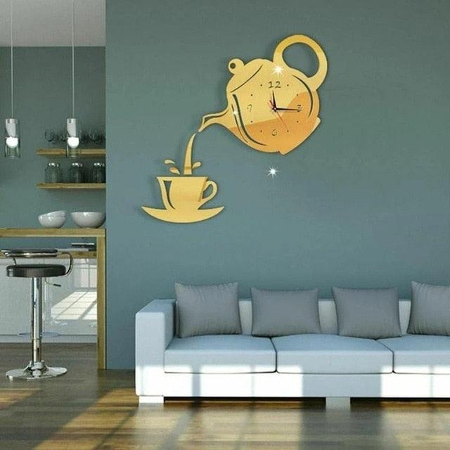 3D Creative Acrylic Mirror Wall Clock  Wall Acrylic Clock Modern Acrylic Mirror Surface 3D Luxury Big Size Wall Stickers Decor Clocks Numbers Stickers for Home Office Decorations Gift Coffee Shape Acrylic Coffee Cup Wall Sticker Quartz Clock
