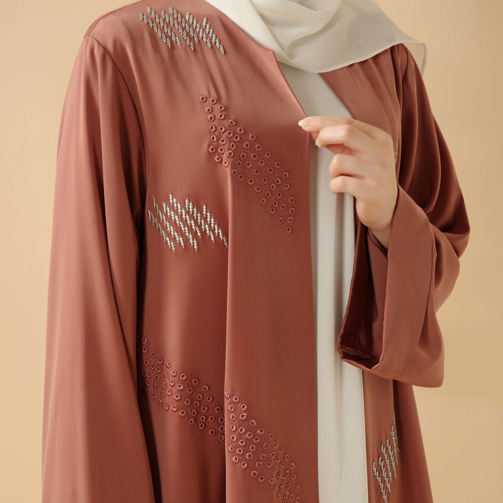 3D Embroidery Abaya With Geometric Beads. 3D Embroidered Open Abaya (MOA085)