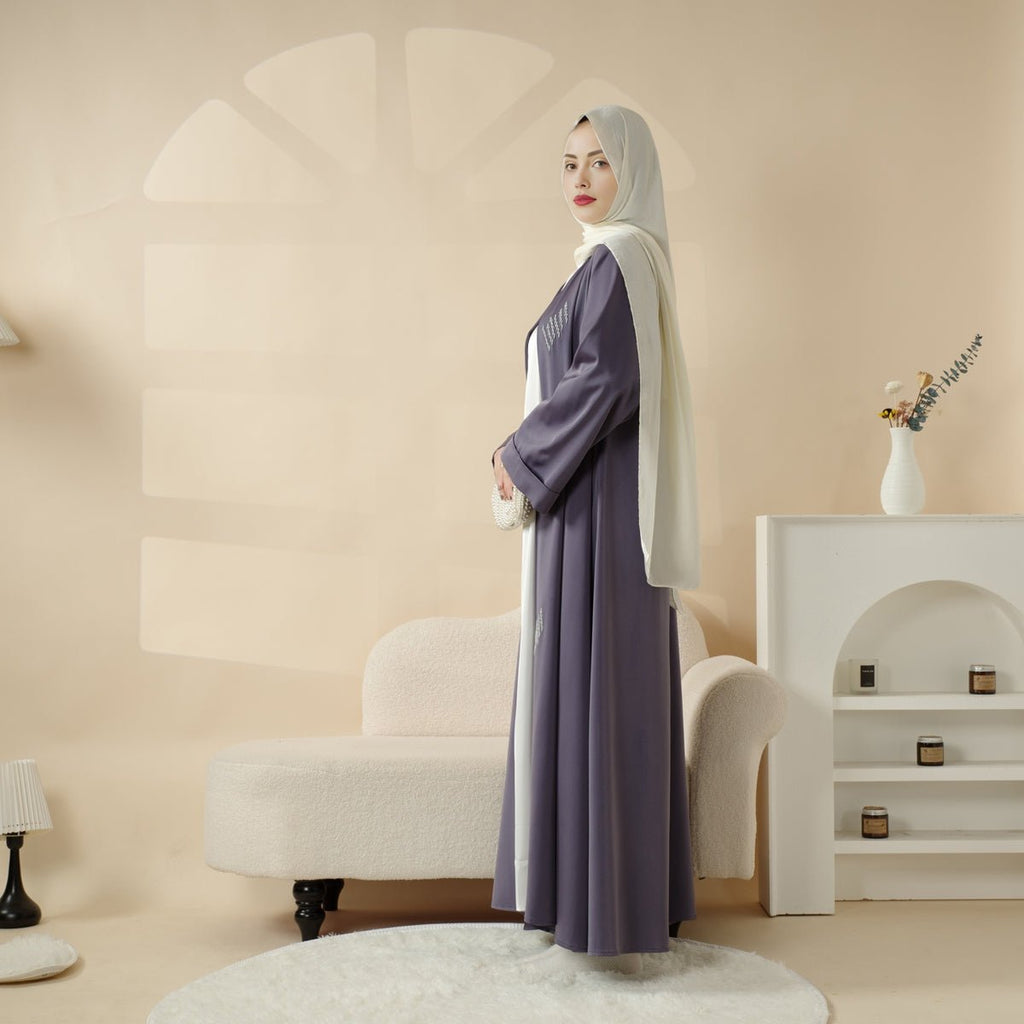 3D Embroidery Abaya With Geometric Beads. 3D Embroidered Open Abaya (MOA085)