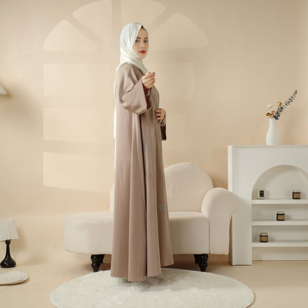 3D Embroidery Abaya With Geometric Beads. 3D Embroidered Open Abaya (MOA085)