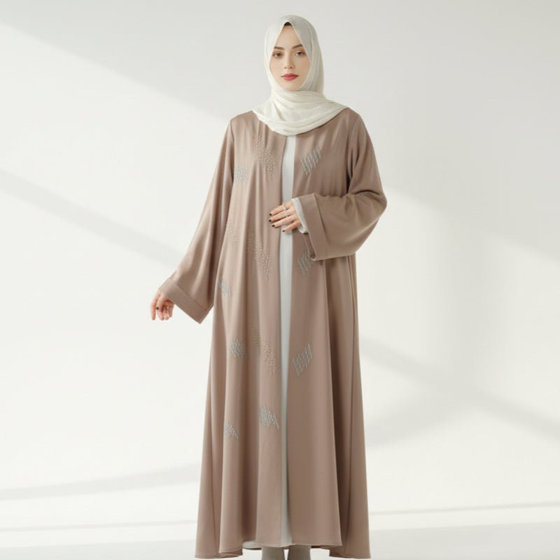 3D Embroidery Abaya With Geometric Beads. 3D Embroidered Open Abaya (MOA085)