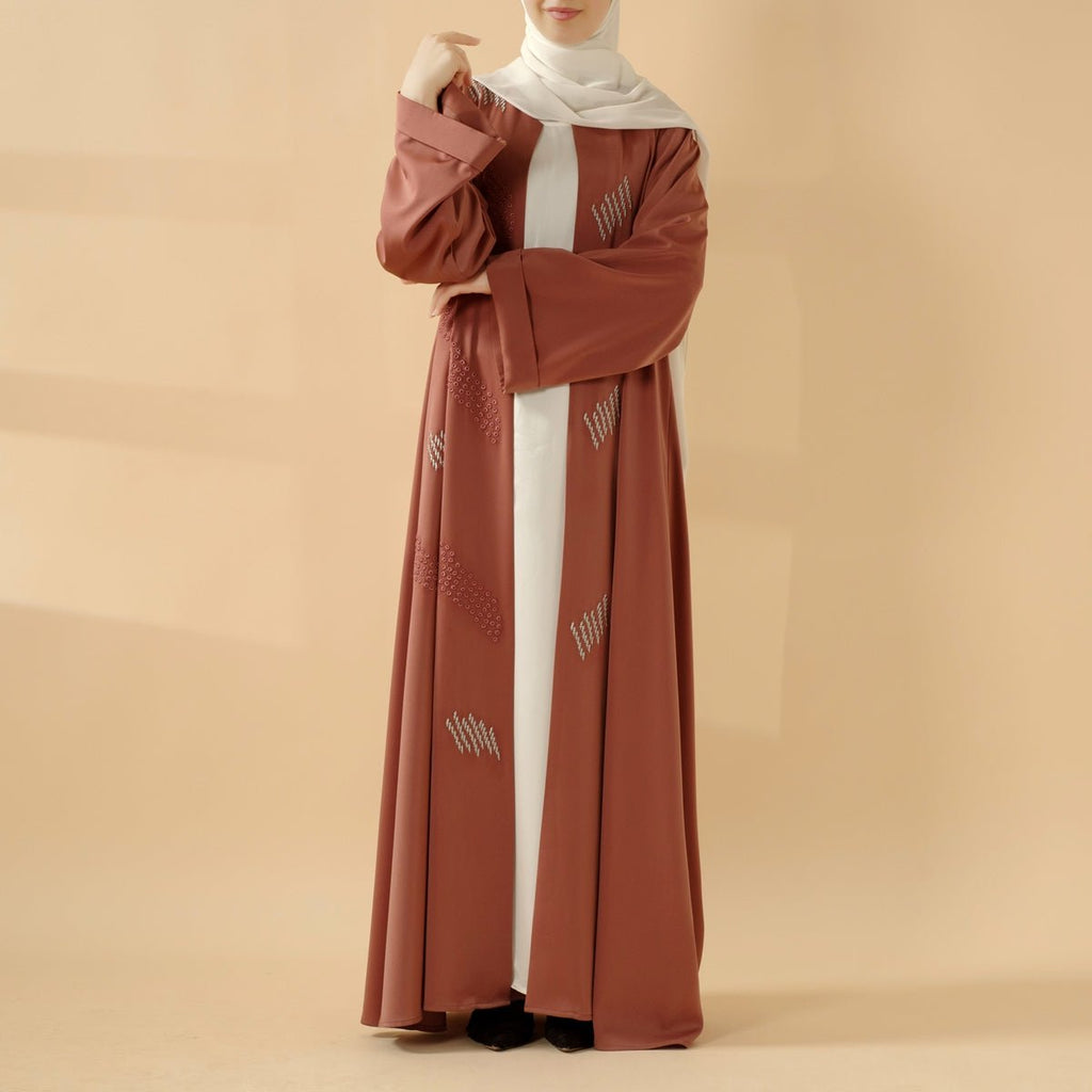 3D Embroidery Abaya With Geometric Beads. 3D Embroidered Open Abaya (MOA085)