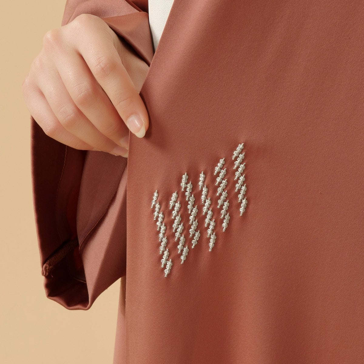 3D Embroidery Abaya With Geometric Beads. 3D Embroidered Open Abaya (MOA085)
