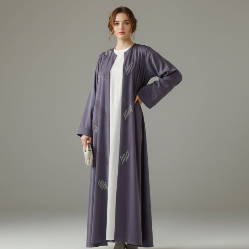 3D Embroidery Abaya With Geometric Beads. 3D Embroidered Open Abaya (MOA085)
