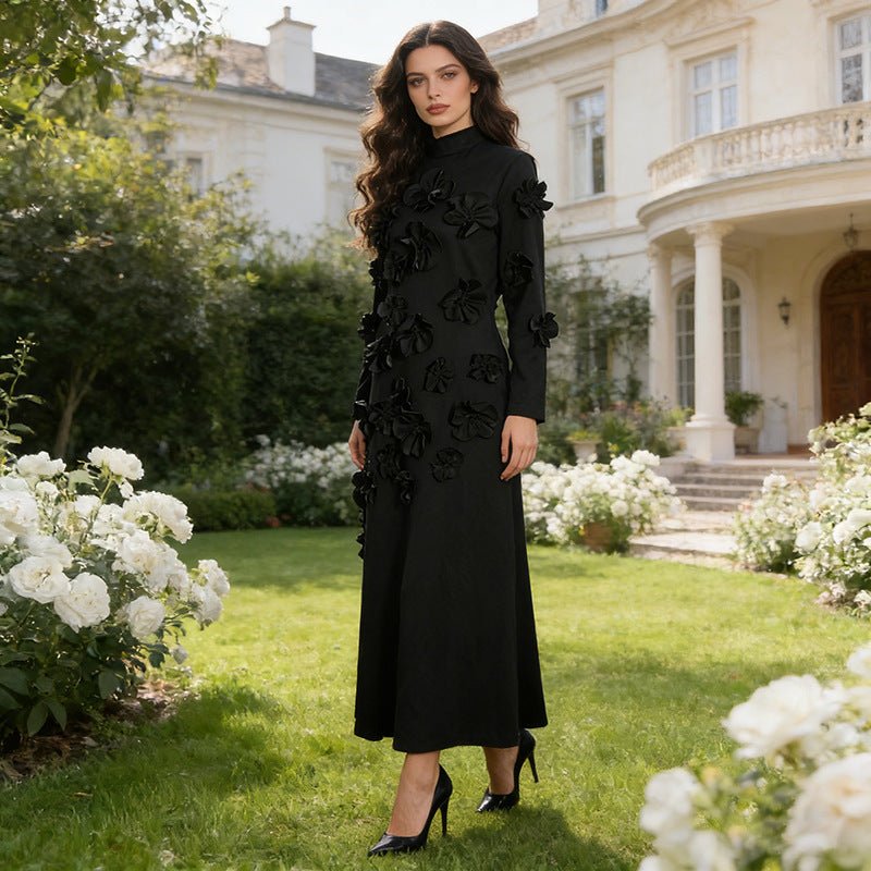 3D Floral Appliqué Maxi Dress(MS356)