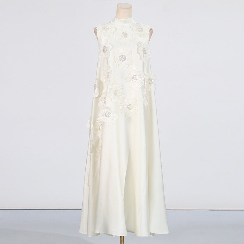 3D Floral Appliqué Sleeveless Maxi Dress(MS358)