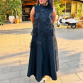 3D Floral Appliqué Sleeveless Maxi Dress(MS358)