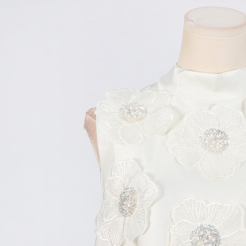 3D Floral Appliqué Sleeveless Maxi Dress(MS358)