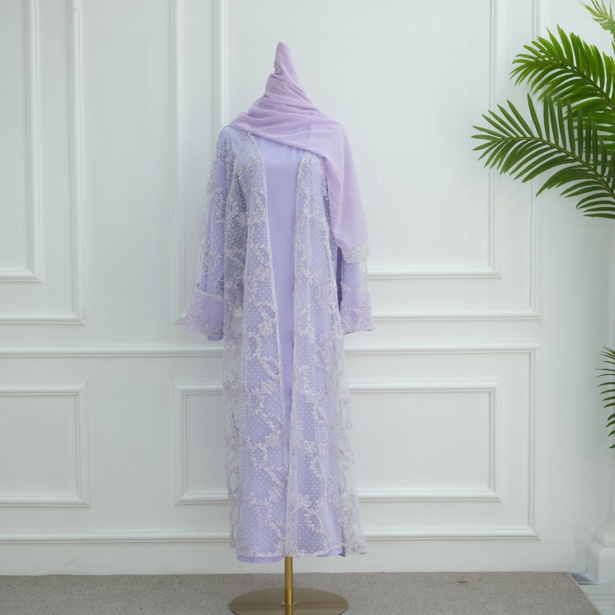 3D Floral Mesh Open Abaya (MOA288)