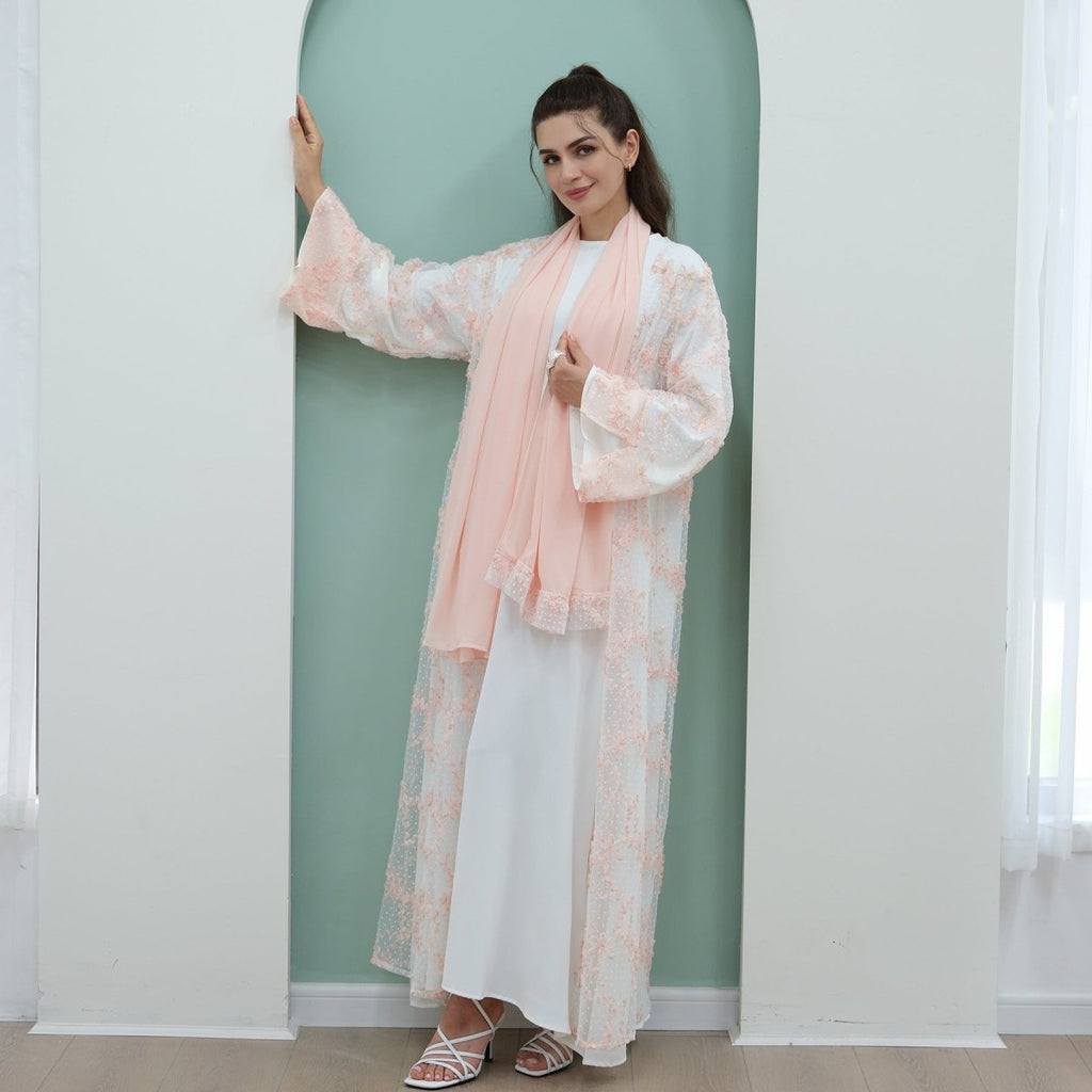 3D Floral Mesh Open Abaya (MOA288)