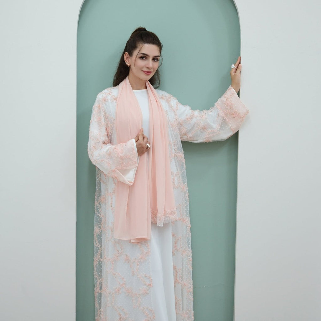 3D Floral Mesh Open Abaya (MOA288)