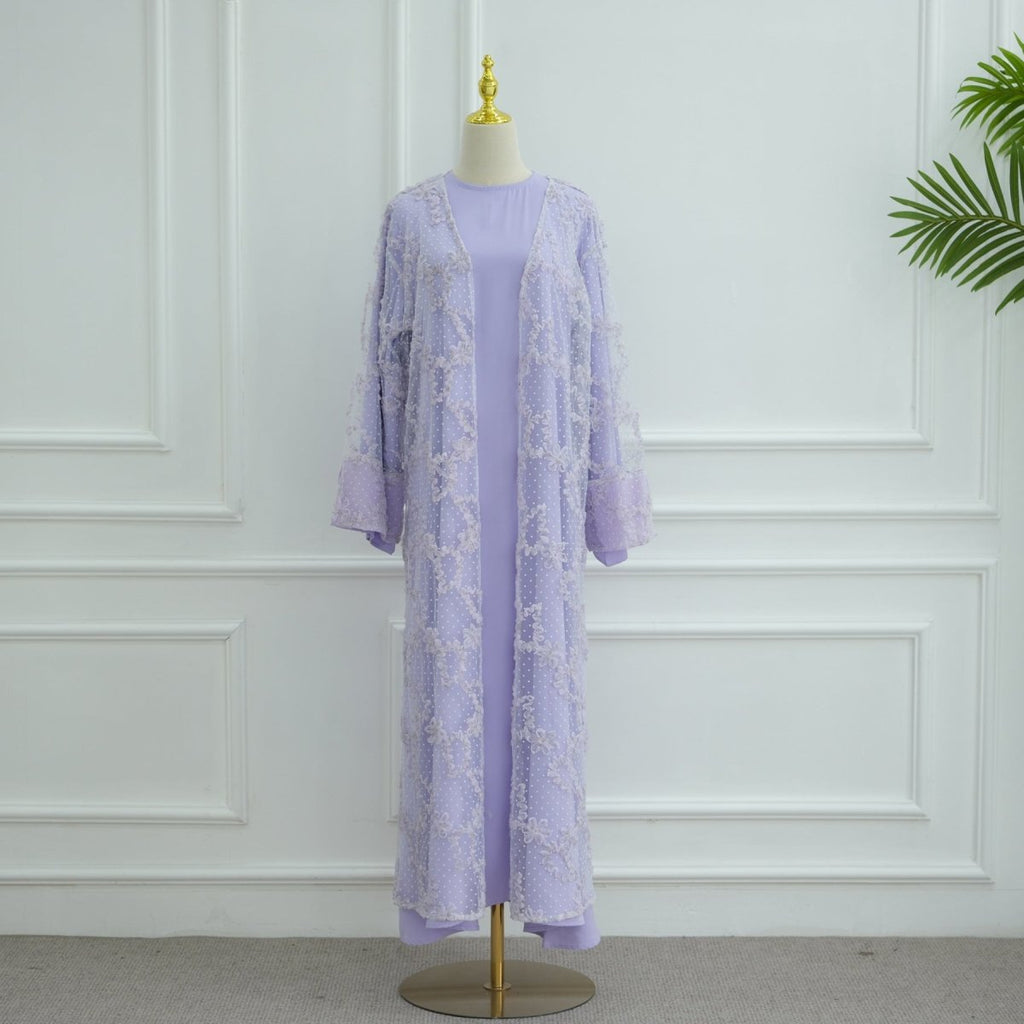 3D Floral Mesh Open Abaya (MOA288)