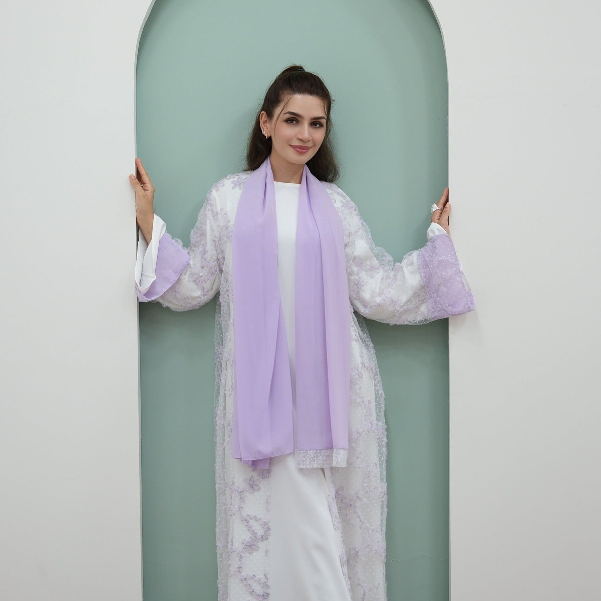 3D Floral Mesh Open Abaya (MOA288)