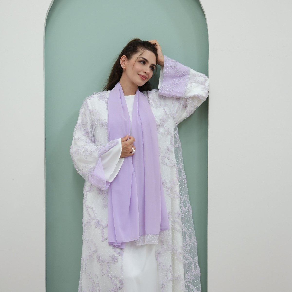 3D Floral Mesh Open Abaya (MOA288)