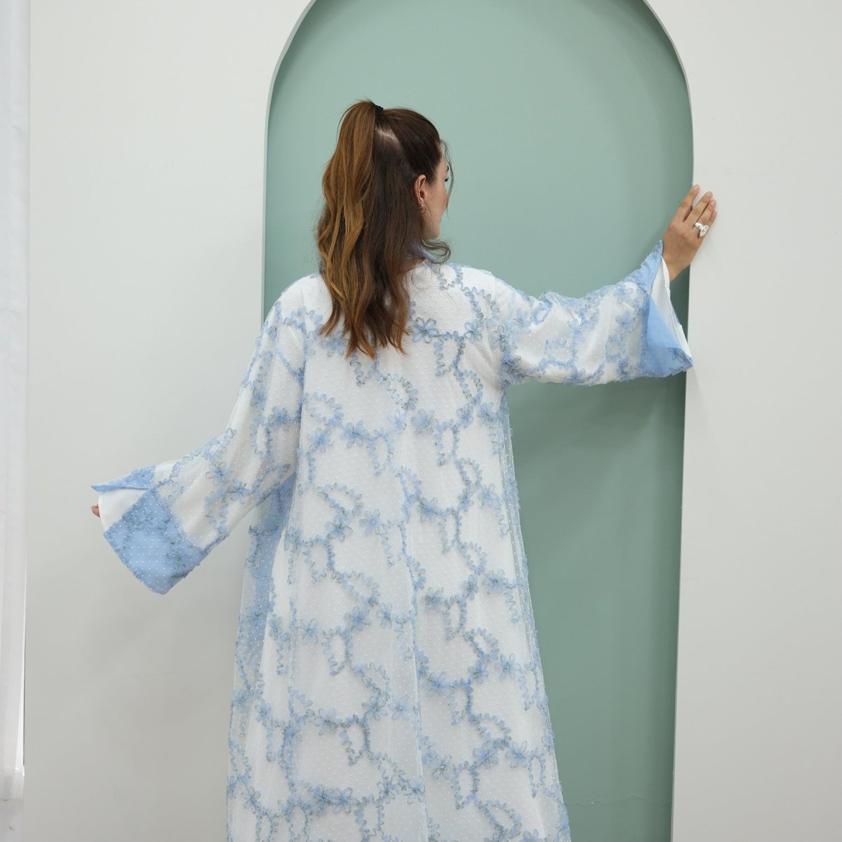 3D Floral Mesh Open Abaya (MOA288)