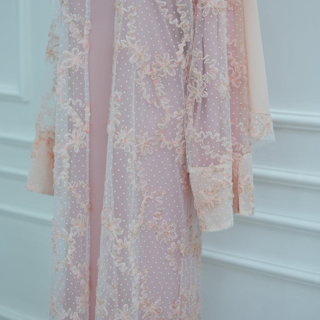3D Floral Mesh Open Abaya (MOA288)