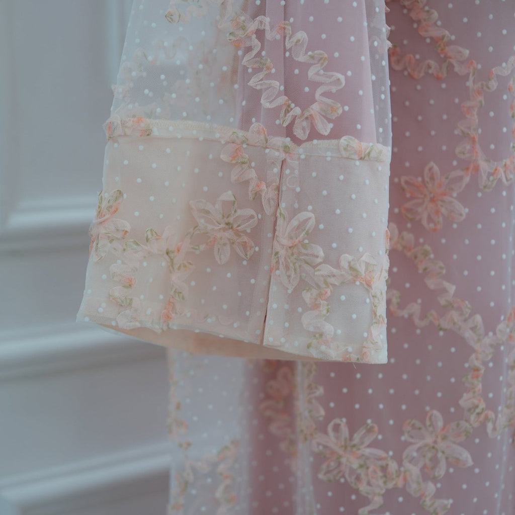 3D Floral Mesh Open Abaya (MOA288)