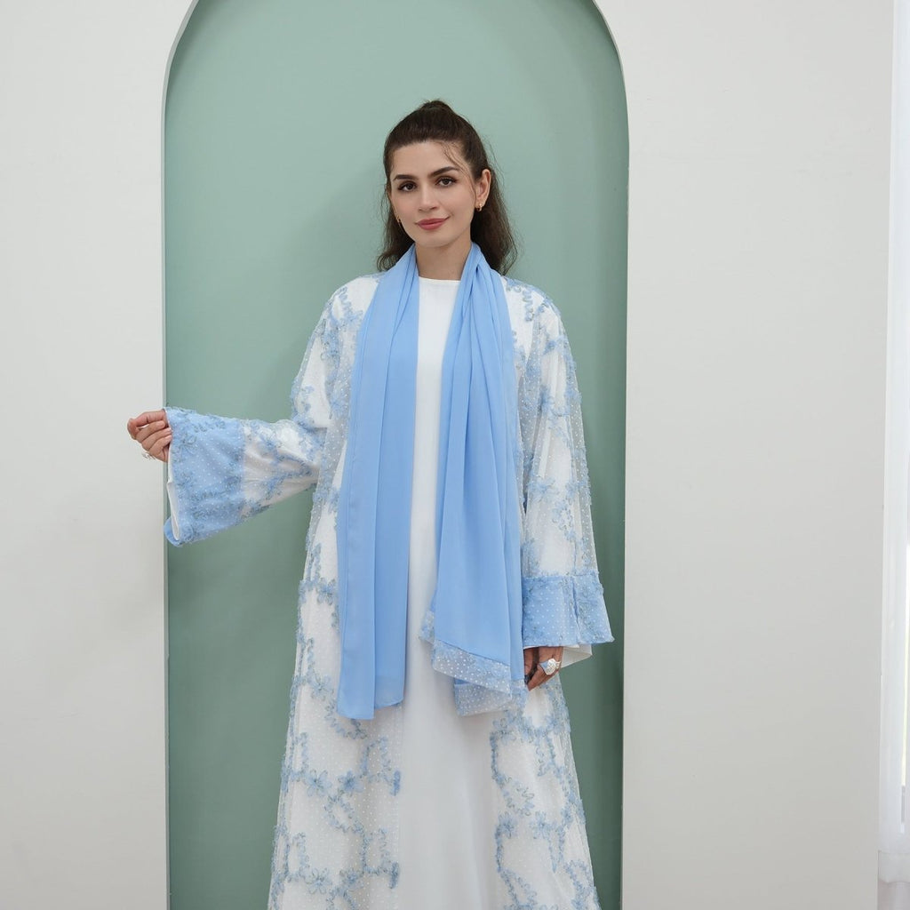 3D Floral Mesh Open Abaya (MOA288)
