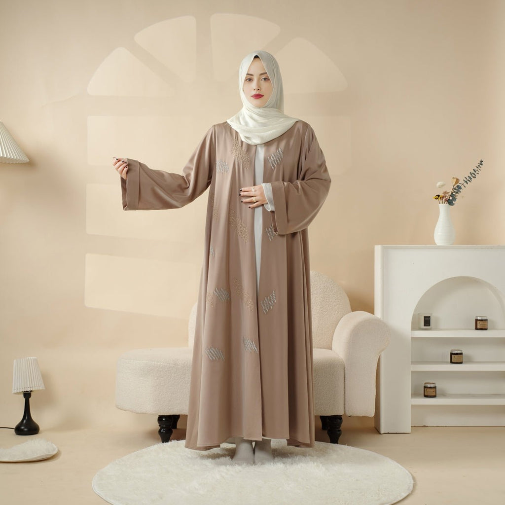 3D Embroidery Abaya With Geometric Beads. 3D Embroidered Open Abaya (MOA085)