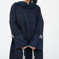 3D Jacquard Bow Abaya & Hijab Set | Butterfly Sleeve Brocade Dress(MA352)
