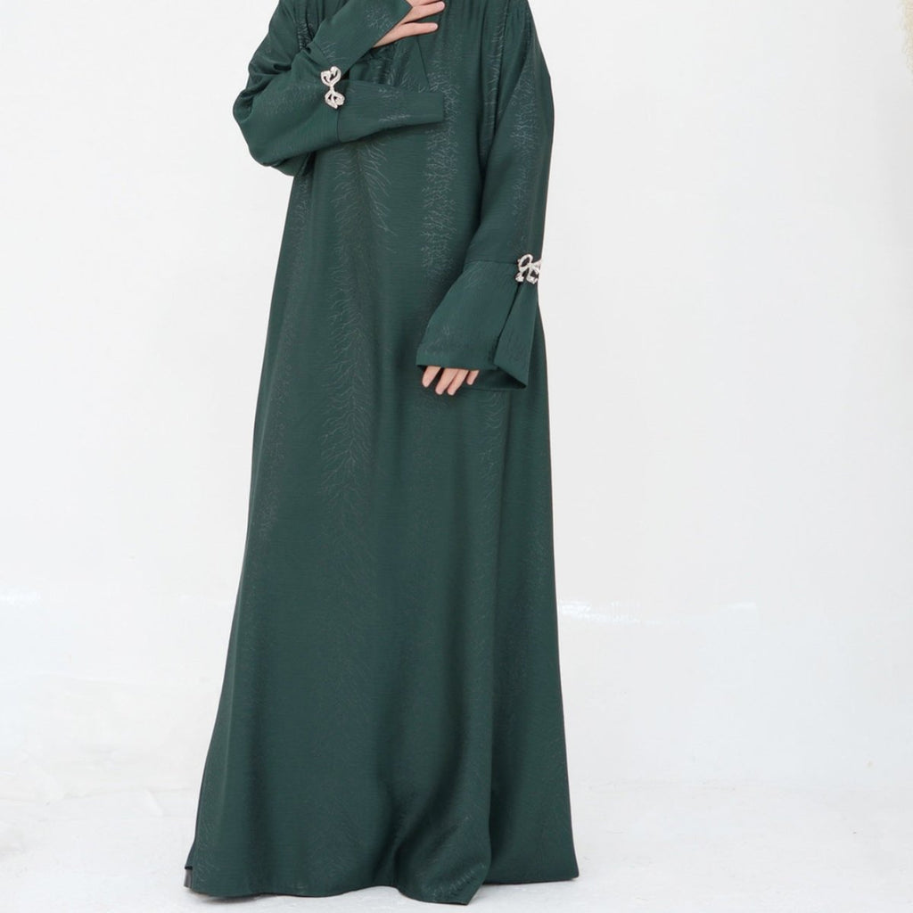 3D Jacquard Bow Abaya & Hijab Set | Butterfly Sleeve Brocade Dress(MA352)
