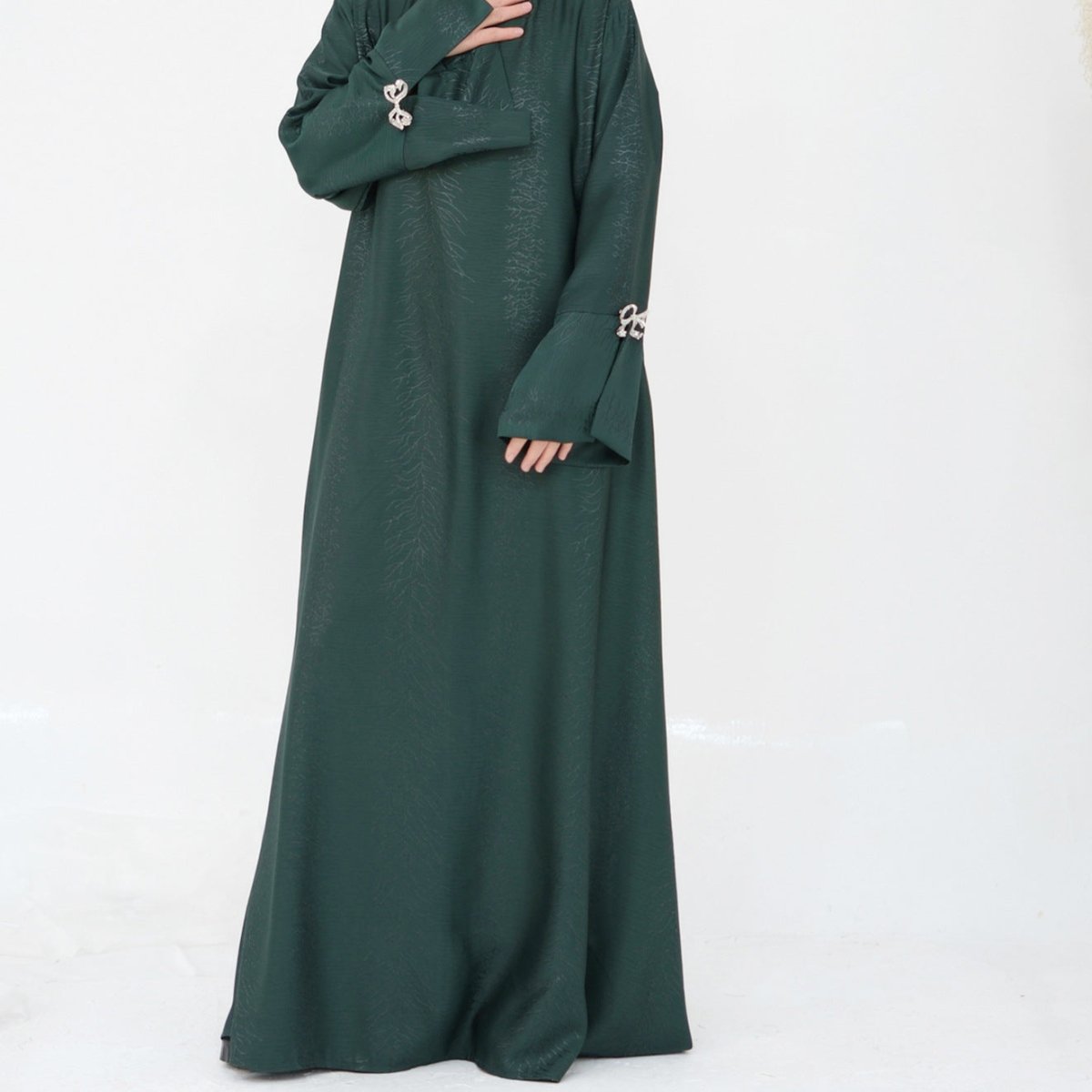 3D Jacquard Bow Abaya & Hijab Set | Butterfly Sleeve Brocade Dress(MA352)