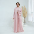 3D Lace Trim Open Abaya & Sleeveless Dress Set(MOA323)